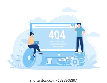 Computer screen with 404 error concept. trending flat illustration
