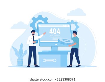 Computer screen with 404 error concept. trending flat illustration