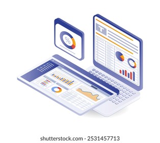 Computer screen analysis graph flat illustration