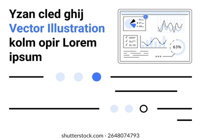 Computer screen with analytical graphs, pie chart, and statistics. Ideal for marketing, data analysis, business reports, SEO, dashboard design, tech presentations, and websites. Landing page