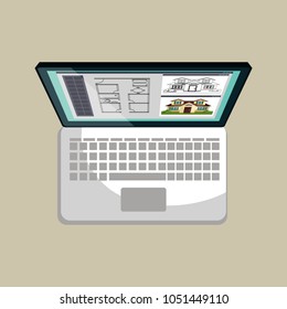 Computer screen architectural drawing. Vector