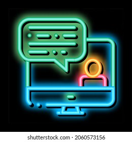 Computer Screen And Avatar Internet Discuss neon light sign vector. Glowing bright icon transparent symbol illustration
