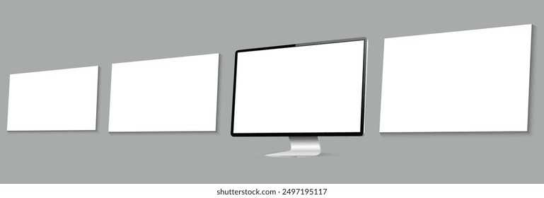 Pantalla de ordenador con páginas de Web en blanco. Maqueta para mostrar capturas de pantalla de sitios de Web.