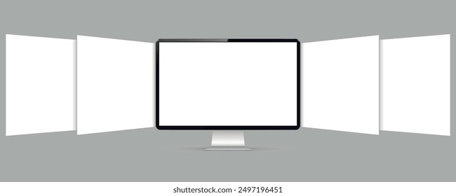 Computer screen with blank web pages. Mockup for showing screenshots of websites.