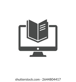 Ícone de tela e livro do computador simbolizando a educação on-line e o e-learning digital moderno