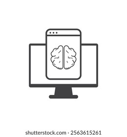 Computer screen with brain icon for online intelligence concepts