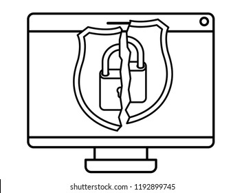 computer screen with broken shield isolated icon