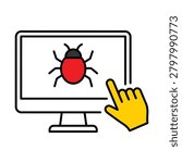 Computer screen with bug, hand clicking