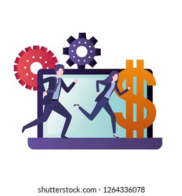 computer screen with business couple avatar character