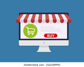 Computer screen buy. Online shopping concept. Eps 10