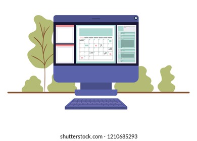 Computer Screen With Calendar Isolated Icon