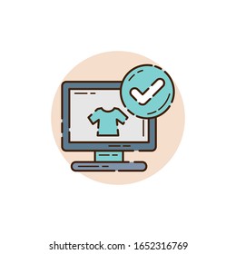 computer screen with check symbol Icon for online shop theme with line design style