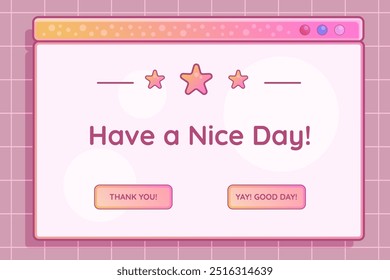 Computer screen with cheerful phrase, gradient cute pc interface and open dialog window. Technology decoration. Vector illustration.