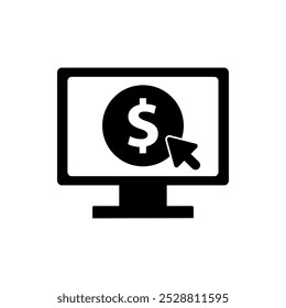 Computer screen with coin dollar clicking icon. Financial, investment, profit concepts. Flat vector design isolated illustration.