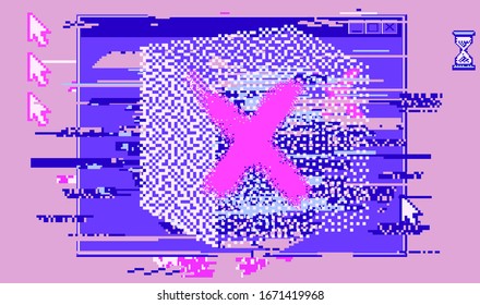 Computer screen with Command-line interface or console terminal. Retrofuturistic vaporwave style illustration in punchy pastel colors.