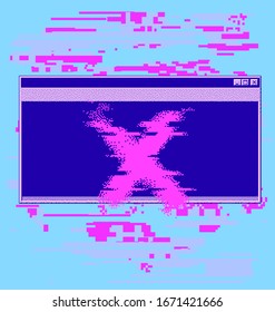 Computer screen with Command-line interface or console terminal. Retrofuturistic vaporwave style illustration in punchy pastel colors.