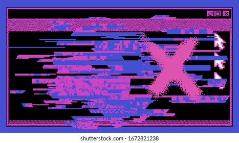 Computer screen with Command-line interface or console terminal. Retrofuturistic vaporwave style illustration in punchy pastel colors.