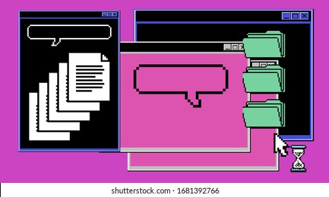 Computer screen with Command-line interface or console terminal. Retrofuturistic vaporwave style illustration in punchy pastel colors.