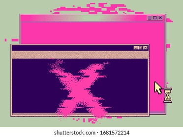 Pantalla de equipo con interfaz de línea de comandos o terminal de consola. Ilustración retrofuturista de estilo vaporwave.