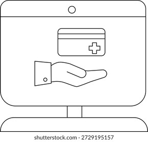 Pantalla del ordenador con una tarjeta de crédito encima de una mano que simboliza el pago en línea