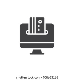 Computer screen and credit card icon vector, filled flat sign, solid pictogram isolated on white. Online payment symbol, logo illustration. Pixel perfect vector graphics