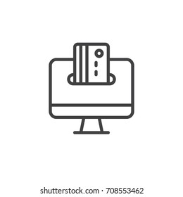 Computer screen and credit card line icon, outline vector sign, linear style pictogram isolated on white. Online payment symbol, logo illustration. Editable stroke. Pixel perfect vector graphics