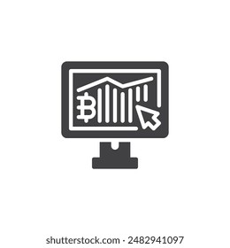 Computer screen with cryptocurrency chart vector icon. filled flat sign for mobile concept and web design. Crypto Trading glyph icon. Symbol, logo illustration. Vector graphics