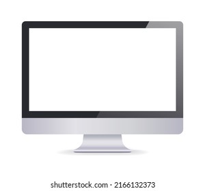 Computer screen display isolated on white background. Mockup for design. Vector illustration.