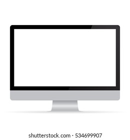 computer screen display isolated on white background. Monitor in modern style black color with blank screen. Realistic detailed black monitor in modern style.