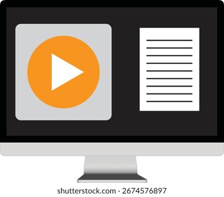 Tela do computador e exibição de informações de vídeo e documento