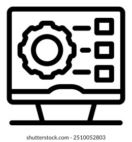 Computerbildschirm mit einem Zahnradsymbol als Symbol für den laufenden Softwareentwicklungsprozess
