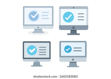 Computer screen displaying green check mark icons for approval, computer check mark icon, approval check mark, verified check icon, PC verification
