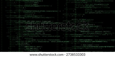 Computer screen displaying green developer programming code for software development. Abstract background for coding.