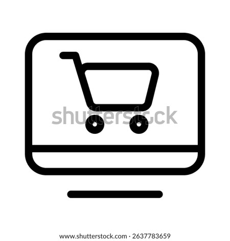 Computer screen displaying a shopping cart icon, perfect for ecommerce websites, online shopping platforms, and technology related designs. Great for marketing materials.