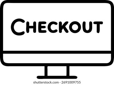 Um ecrã de computador com a palavra "CHECKOUT", simbolizando o passo final num processo de compras em linha, perfeito para o comércio eletrônico e desenhos de retalho.