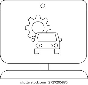 Uma tela de computador exibe um carro sobreposto a uma engrenagem com um círculo perto do topo