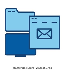 Computer screen displays email inbox with folder icons, representing digital communication and organization