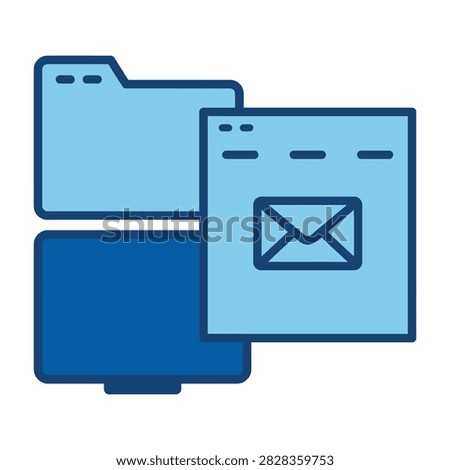 Computer screen displays email inbox with folder icons, representing digital communication and organization