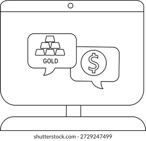 La pantalla de la computadora muestra burbujas de discurso de oro a dólar Iniciar sesión