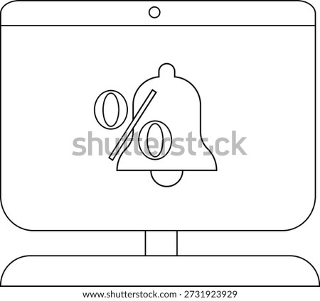 Computer screen displays a notification bell symbol with a percentage sign imposed on it