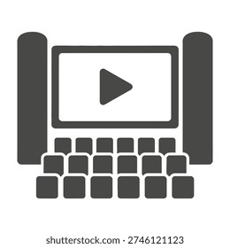 Computer screen displays play symbol with keyboard for media concept