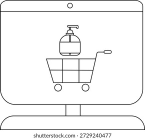Ein Computerbildschirm zeigt einen Warenkorb an, der eine Flasche mit einem Spender trägt