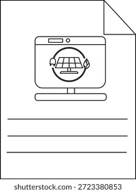 La pantalla de la computadora muestra el panel solar entre el enchufe y la hoja sobre la hoja forrada