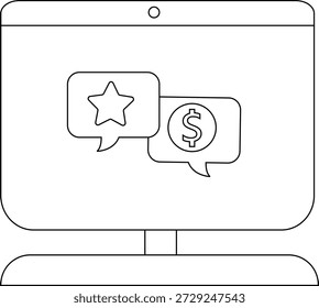 Una pantalla de computadora muestra una estrella y burbujas de discurso de Iniciar sesión de dólar