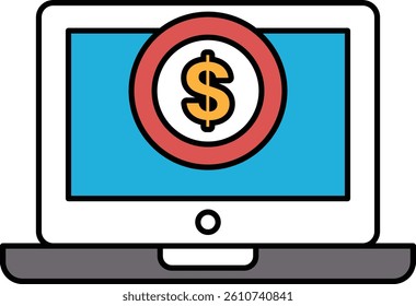A computer screen with a dollar sign in the center and a red circle surrounding it. Concept of importance and value