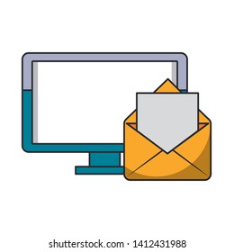 Computer screen and email symbol isolated vector illustration graphic design