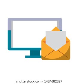 Computer screen and email symbol isolated vector illustration graphic design
