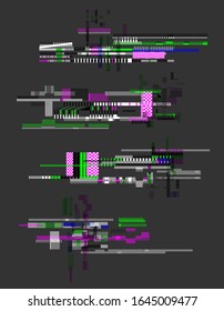 Computer screen error. Video game glitch. Glitch vhs effect.Abstract template. Isolated on a gray background.