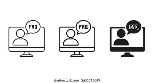 Computer Screen With Faq Speech Bubble Icon Set. Online Support, Customer Service, Information Assistance Symbol Collection. User Guidance And Help Desk Representation. Isolated Vector Illustration. - Powered by Shutterstock - Get 15% off with code: PIKWIZARD15