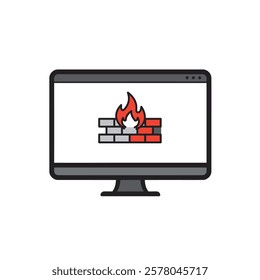 Computer screen with a firewall symbol on a white background